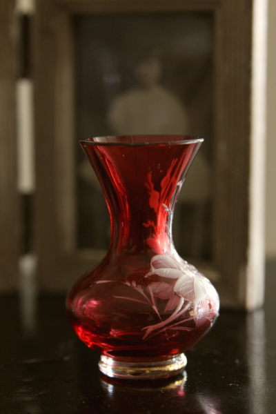 アンティーククランベリーガラス エナメル彩 イギリス フラワーベース