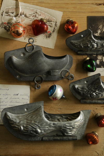 アンティークチョコレートモールド フランス 木靴 ブリキ 【Antiques