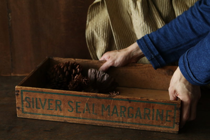 アンティークウッドコンテナ　木箱　silver seal margarine マーガリン　イギリス