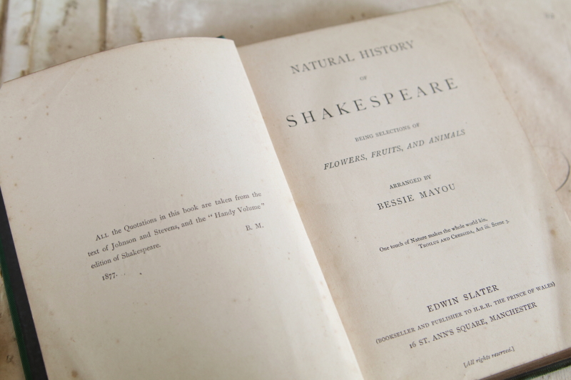 シェイクスピアの自然史　natural history of shakespear 古書　イギリス