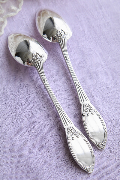 リボンレリーフ　ティースプーンペア　boulenger マリーアントワネット　フランス　アンティークストリュフ