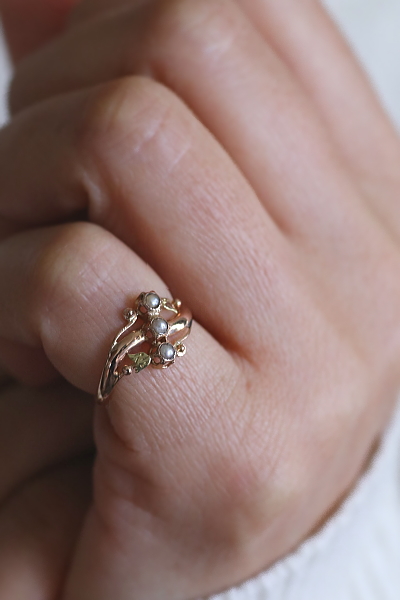 アンティークハーフパールリング　フランス　ヴィンテージジュエリー　アールヌーボー