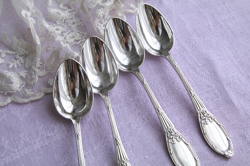 リボンレリーフ　ティースプーンペア　boulenger マリーアントワネット　フランス　アンティークストリュフ