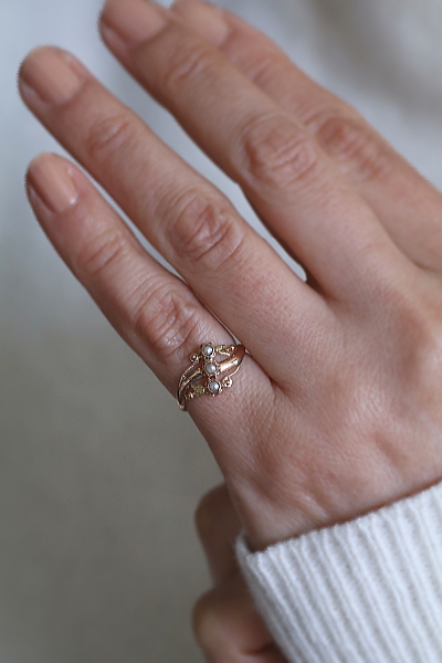 アンティークハーフパールリング　フランス　ヴィンテージジュエリー　アールヌーボー