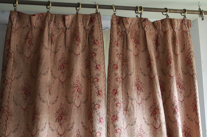 薔薇とリボンのゴブランカーテン　フランス　アンティークストリュフ