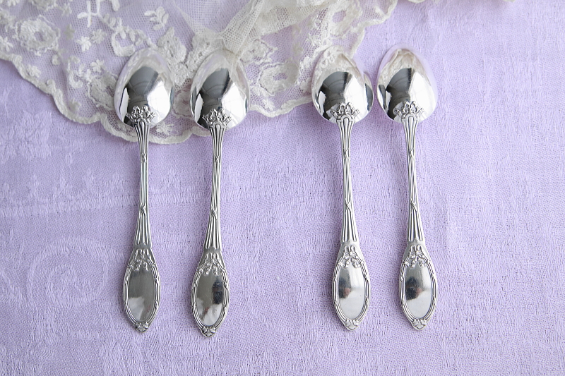 リボンレリーフ　ティースプーンペア　boulenger マリーアントワネット　フランス　アンティークストリュフ