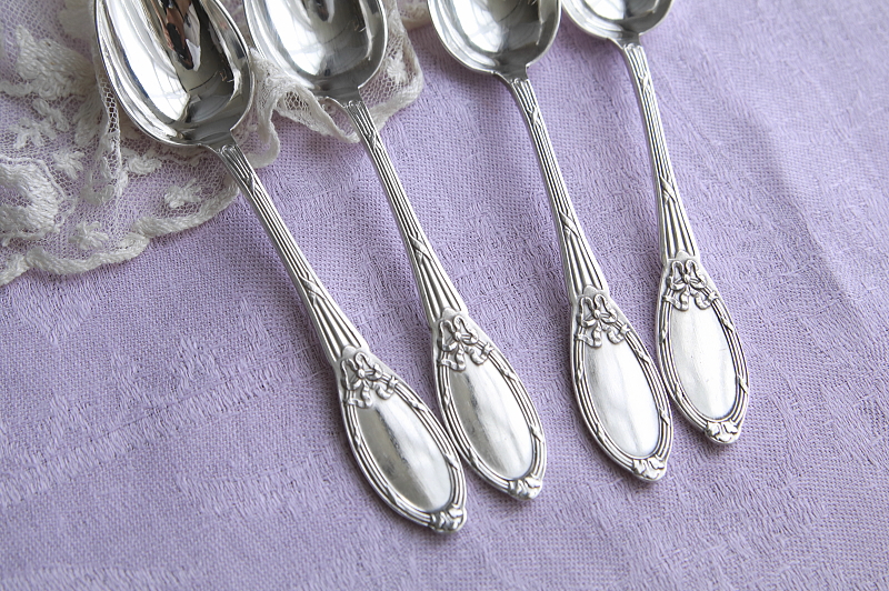 リボンレリーフ　ティースプーンペア　boulenger マリーアントワネット　フランス　アンティークストリュフ