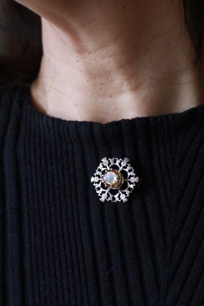 シトリンのシルバーシッスルブローチ　スコットランド　アンティークストリュフ