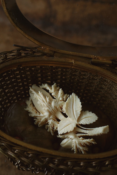 モスローズアイボリーペンダント　カーブドボーンブローチ　ヴィクトリアン　アンティークジュエリー　ヴィンテージアクセサリー　アンティークストリュフ