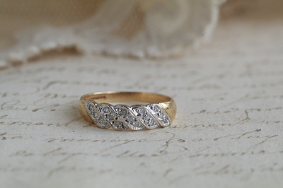 ダイヤモンドロープパネルリング　指輪　ヴィンテージ　イギリス　アンティークストリュフ