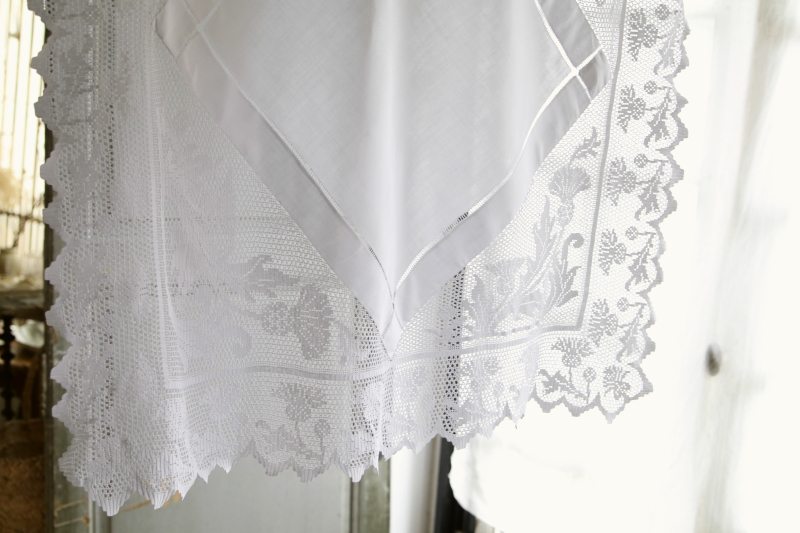 アザミのクロッシェブレード　リネンテーブルクロス　イギリス アンティークストリュフ