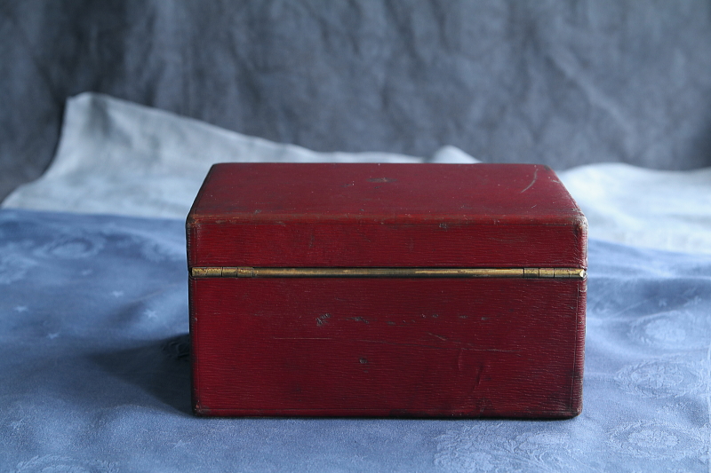 バーガンディレザージュエリーボックス　イギリス アンティークストリュフ