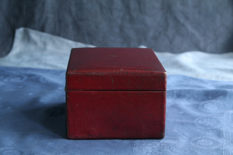 バーガンディレザージュエリーボックス　イギリス アンティークストリュフ