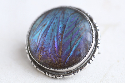 モルフォ蝶のシルバーブローチ　イギリス　アンティークストリュフ