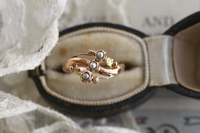 アンティークハーフパールリング　フランス　ヴィンテージジュエリー　アールヌーボー