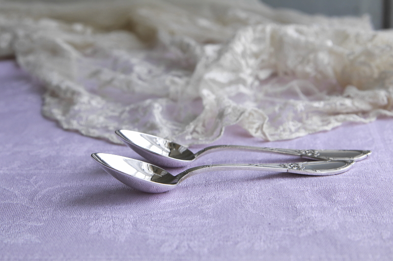 リボンレリーフ　ティースプーンペア　boulenger マリーアントワネット　フランス　アンティークストリュフ