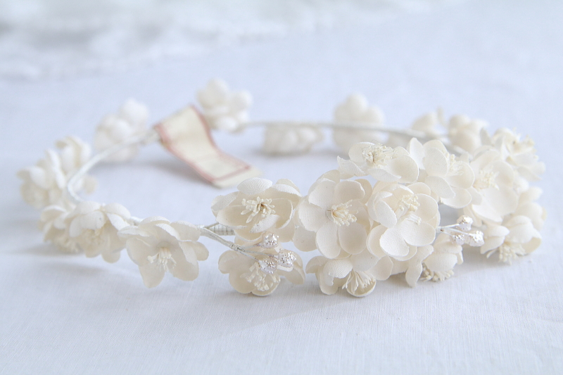 布花のティアラ　ウエディング　フランス　アンティークストリュフ