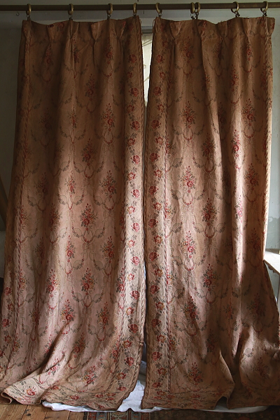 薔薇とリボンのゴブランカーテン　フランス　アンティークストリュフ