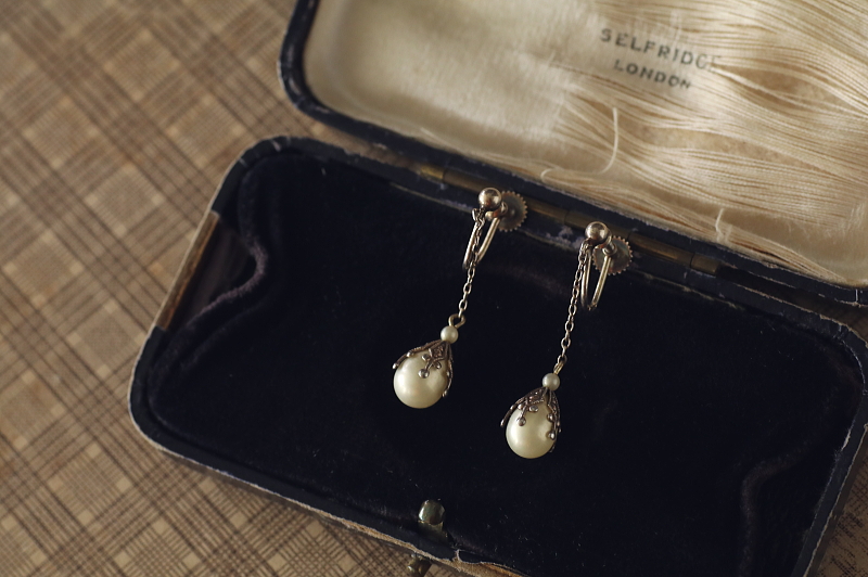 グラスパール　シルバーイヤリング　ヨーロッパ　アンティークストリュフ