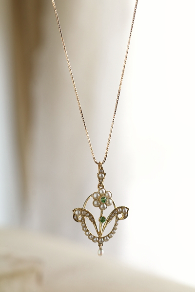 デマントイドガーネット　パールペンダント　アンティークジュエリー　イギリス　アンティークストリュフ 20251210