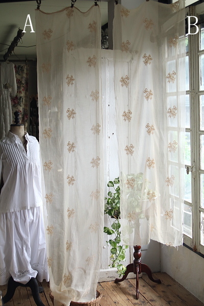 花籠の刺繍　ローンファブリック　フランス　アンティークストリュフ