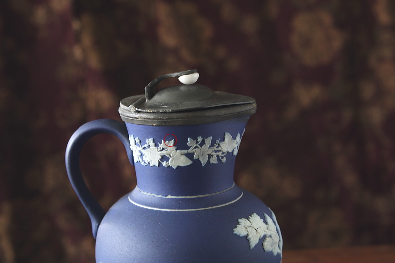 ジャスパーウェア蓋付きジャグ　DUDSON　天使のレリーフ　アンティークストリュフ