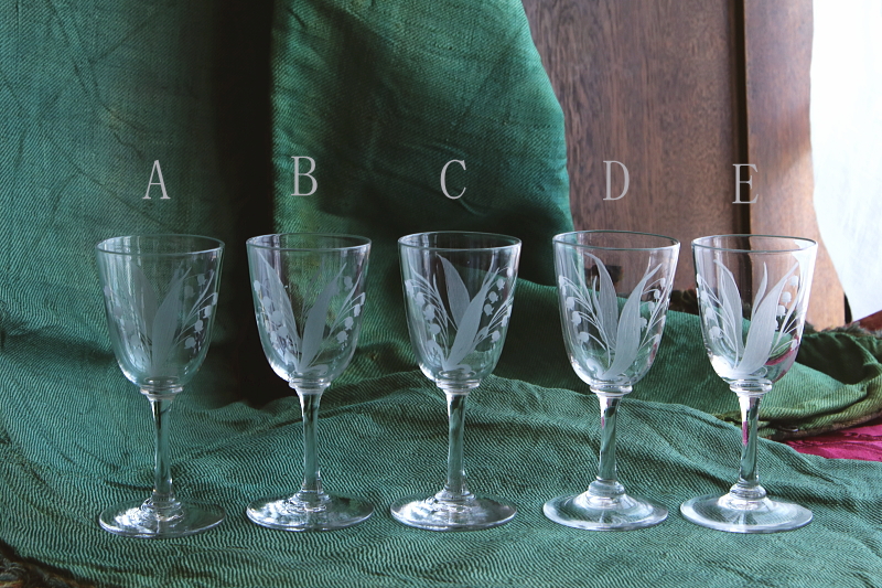 スズランのクリスタルシェリーグラス　イギリス　ヴィクトリアン アンティークストリュフ