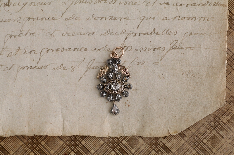 ローズカットダイヤモンド　シルバーゴールドペンダント　イギリス アンティークストリュフ