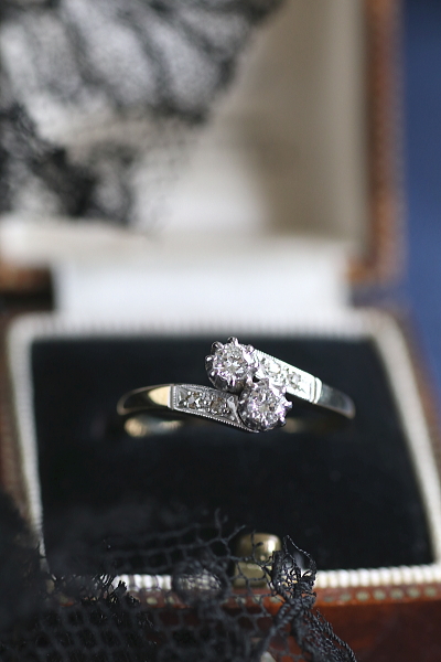 プラチナアンドゴールドダイヤモンドトワエモアリング　エンゲージ　婚約指輪　イギリス　アンティークストリュフ 20250904