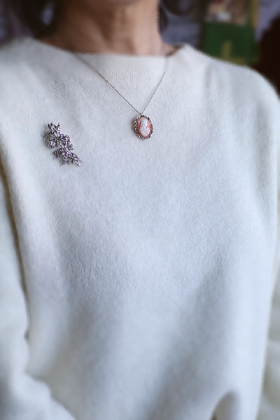 マーカサイトメタルローズスプレーブローチ　ヴィンテージジュエリー　アクセサリー　ヨーロッパ　アンティークストリュフ 20251218