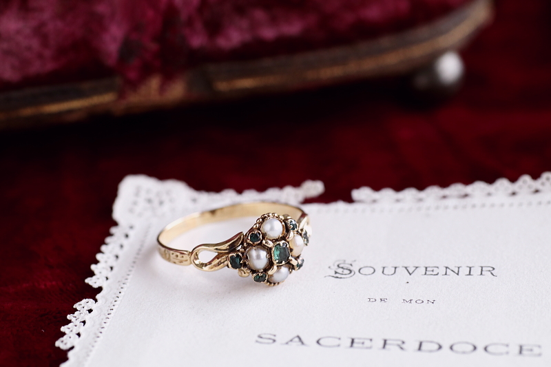 エメラルド&パールリング　ヴィクトリアン　ジョージアンリング　指輪　アンティークジュエリー　イギリス　アンティークストリュフ 20251212