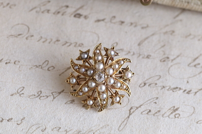 ダイヤモンド　パールペンダントブローチ　アンティークジュエリー　イギリス　アンティークストリュフ 20251210