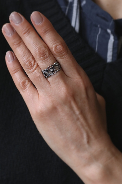 ヴィンテージシルバーミニナプキンリング　エタニティリング　バラ　ドイツ　アンティークストリュフ