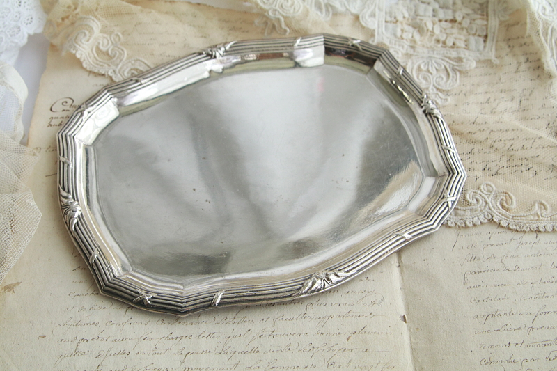 シルバープレートのリキュールトレイ　リボン　フランス　アンティークストリュフ