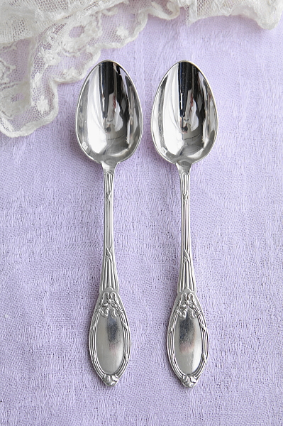 リボンレリーフ　ティースプーンペア　boulenger マリーアントワネット　フランス　アンティークストリュフ