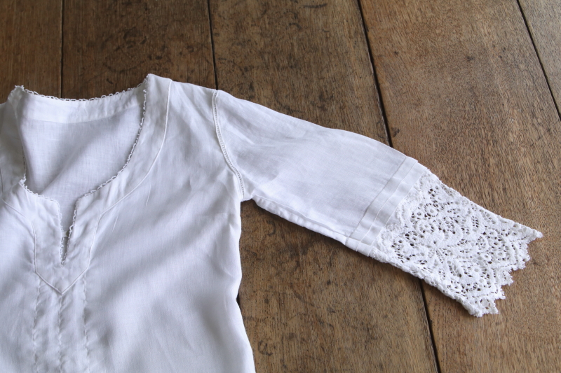 レースエッジリネンチュニック　イタリア　アンティークストリュフ