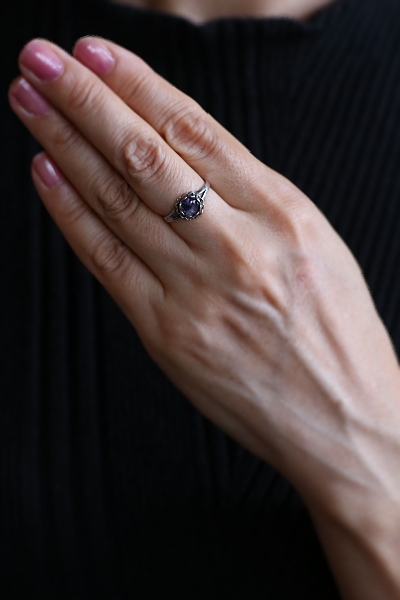 ブルージョンシルバーリング　blue john castleton ヴィンテージジュエリー　アンティークストリュフ