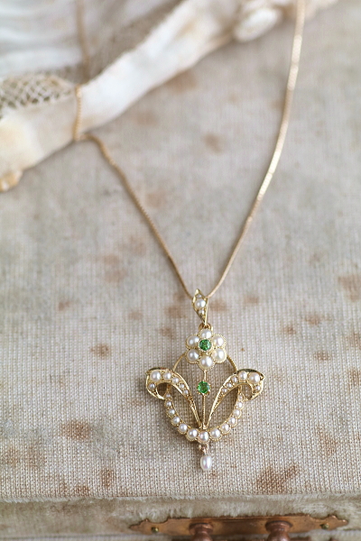 デマントイドガーネット　パールペンダント　アンティークジュエリー　イギリス　アンティークストリュフ 20251210