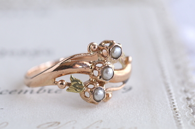 アンティークハーフパールリング　フランス　ヴィンテージジュエリー　アールヌーボー