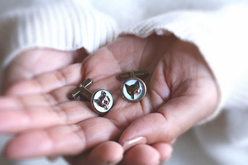 キツネのグラスカフリンクス　ヴィンテージジュエリー　アクセサリー　イギリス　アンティークストリュフ 20251218