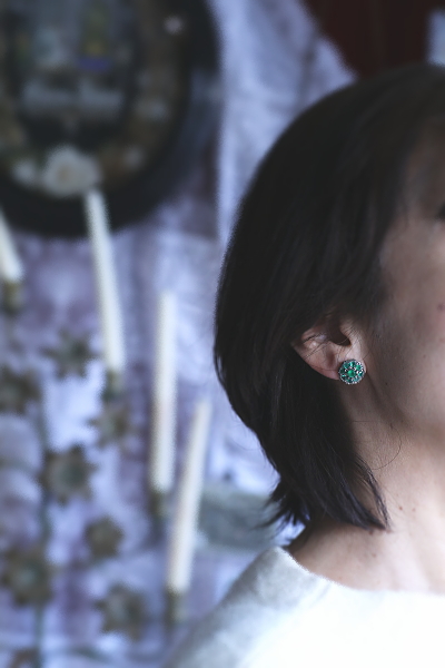 グリーンストーン&マーカサイト　シルバーイヤリング　ヴィンテージジュエリー　アクセサリー　ヨーロッパ　アンティークストリュフ 20251218