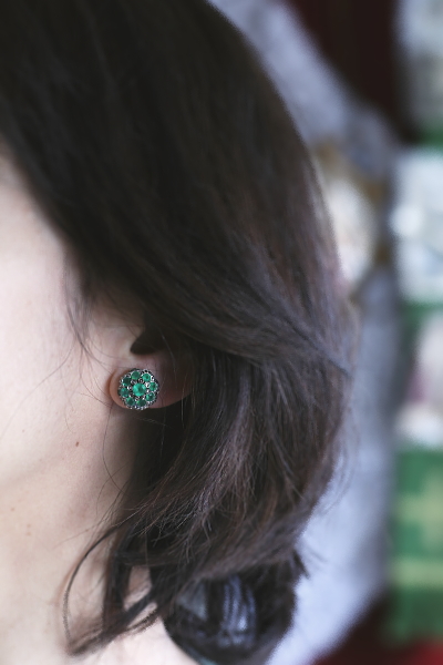 グリーンストーン&マーカサイト　シルバーイヤリング　ヴィンテージジュエリー　アクセサリー　ヨーロッパ　アンティークストリュフ 20251218