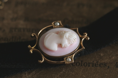 ピンクシェルカメオ　ウォッチチェーン　イギリス アンティークストリュフ