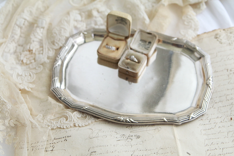 シルバープレートのリキュールトレイ　リボン　フランス　アンティークストリュフ