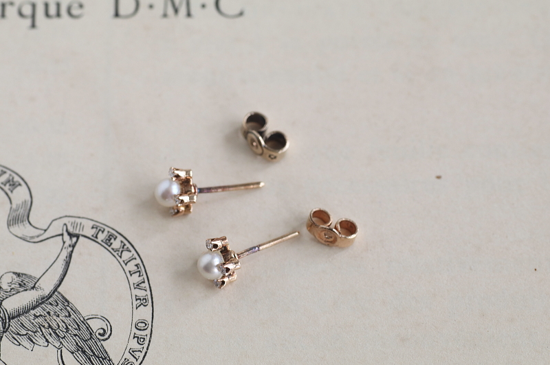 パールアンドオールドカットダイヤモンドスタッドピアス　イヤリング　イギリス　アンティークストリュフ