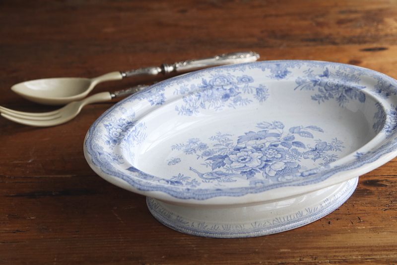 アジアティックフェザンツ　オーバルコンポート　イギリス　ヴィクトリアン　アンティークストリュフ