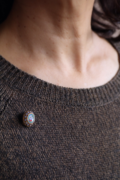 マイクロモザイクブローチ　ワスレナグサ　イタリア　アンティークストリュフ