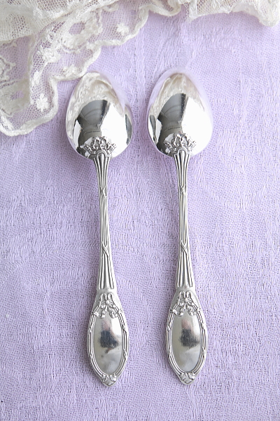 リボンレリーフ　ティースプーンペア　boulenger マリーアントワネット　フランス　アンティークストリュフ