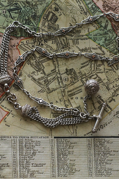 シルバーウォッチチェーンネックレス　アルバティーナ　アンティークジュエリー　ヴィンテージアクセサリー