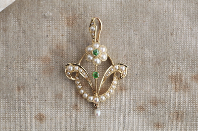 デマントイドガーネット　パールペンダント　アンティークジュエリー　イギリス　アンティークストリュフ 20251210